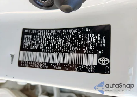 2020 Toyota Corolla Se from USA, damaged, VIN 5YFS4RCE0LP009963